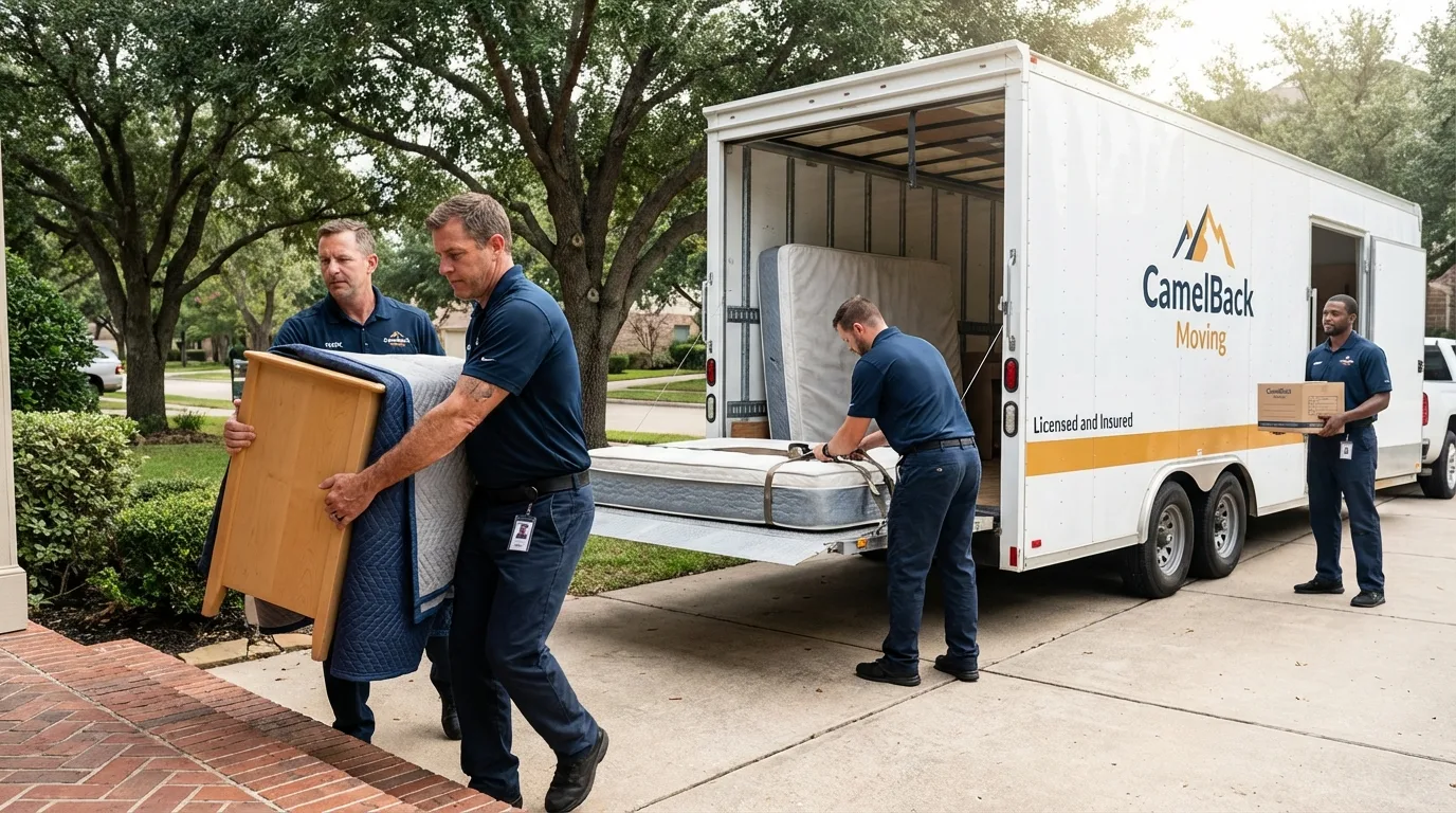 Crew loading residential truck for cross-state move from Centerville, IA