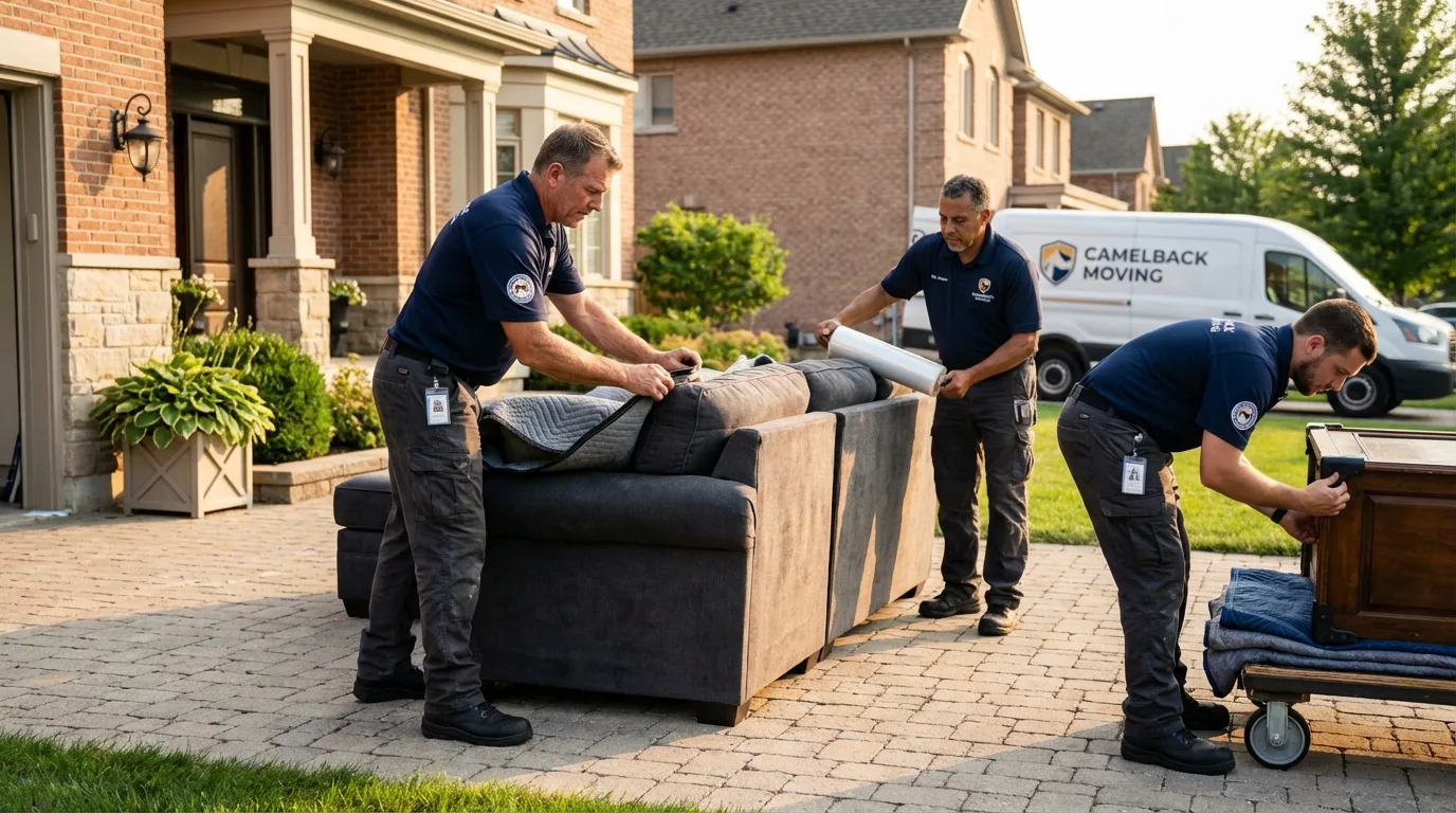 Large estate moving crew wrapping furniture in Centerville, IA