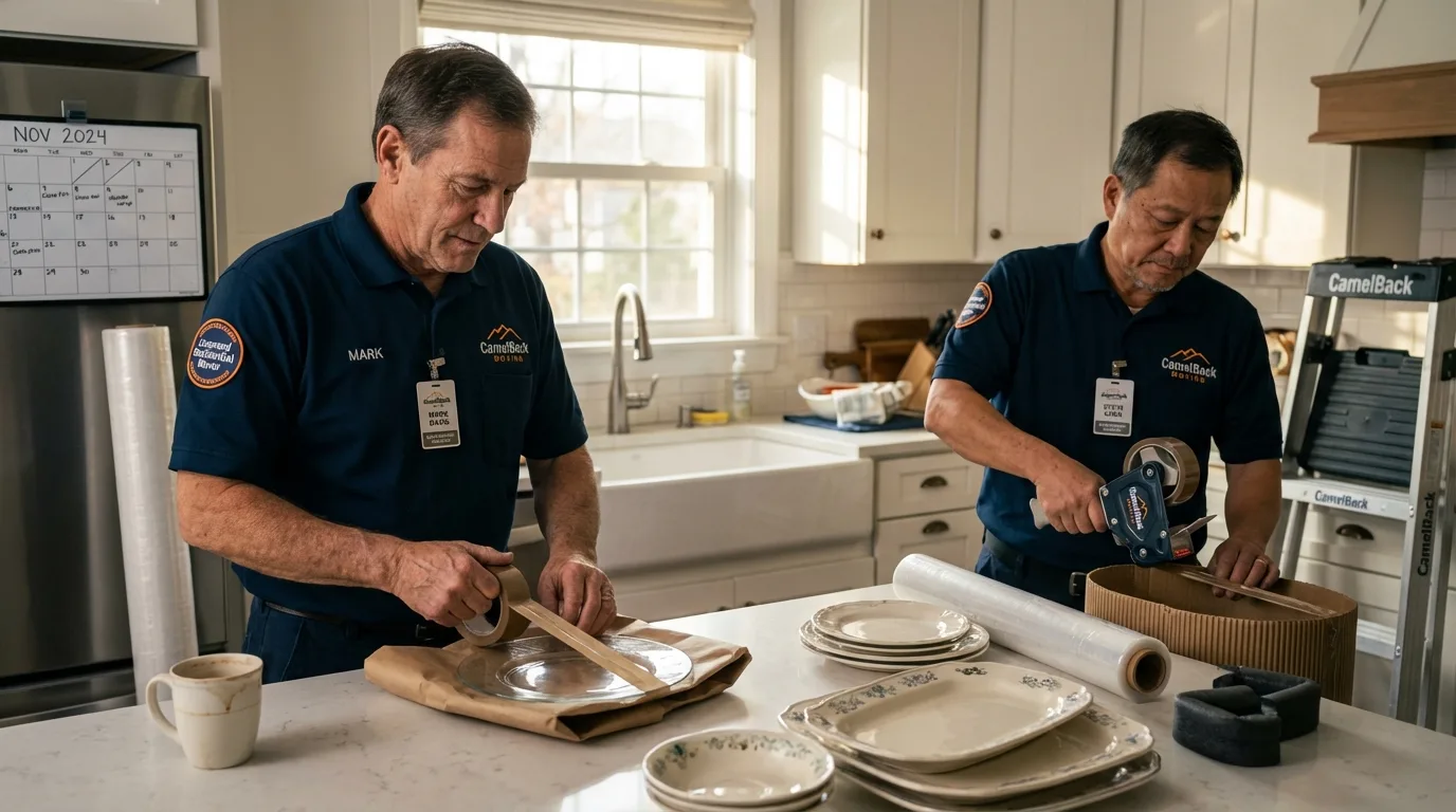 Professional crew packing kitchen dishware in Centerville, IA