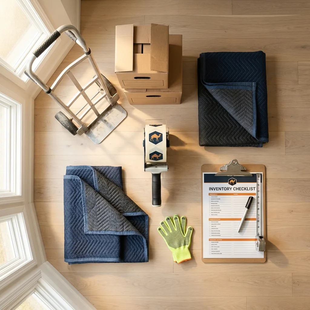 Professional moving supplies and packing materials layout for Centerville residential relocations